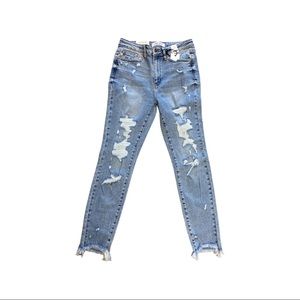Judy Blue High Rose Destroyed Shark Hem Skinny Jeans